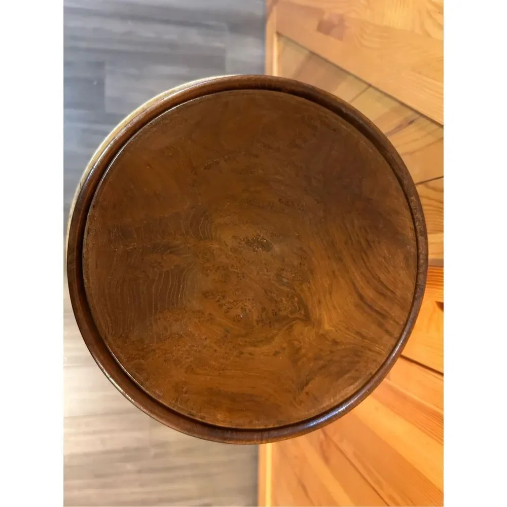 Vintage wood carved bowl with lid floral (7701)